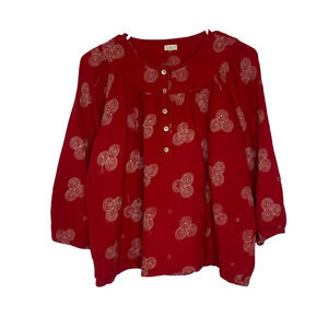 Girls' XL Lali Bohemian Red Embroidered Gauze Cotton Button Front Blouse